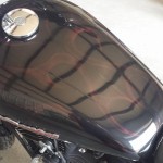 custom motorcycle paint job with red ghost flames