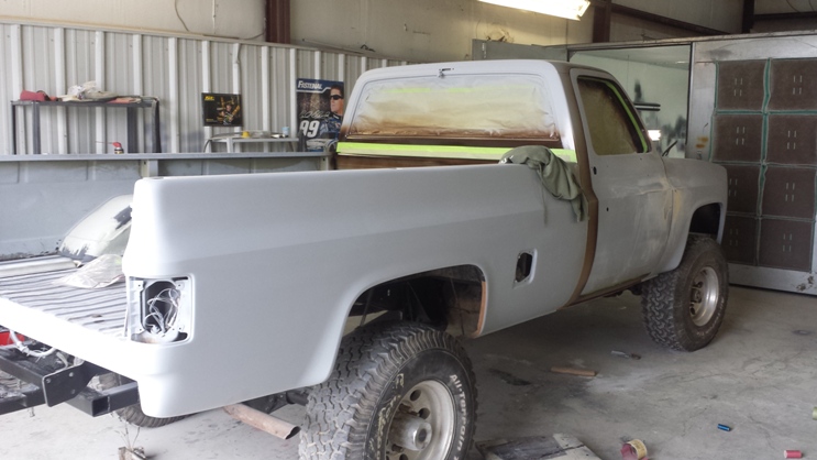 pickup truck paint job in primer