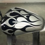 custom motorcycle paint job with flames