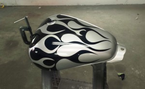 custom motorcycle paint job with flames