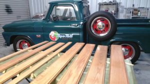 stained truck bed wood for the 66 chevy truck